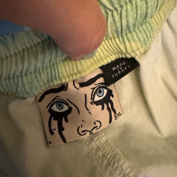 Lazy Oaf lo x Laura Callaghan tonal cloud shorts in lime green. - Picture 3 of 4